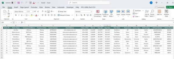 Visitor Entry Register V1.0 in Excel - Image 9