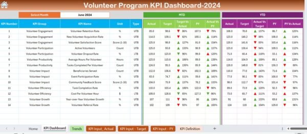 Volunteer Program KPI Dashboard in Excel - Image 3
