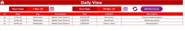 Weekly Team Check-In Calendar in Excel - Image 7
