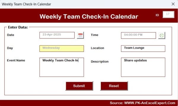 Weekly Team Check-In Calendar in Excel - Image 10