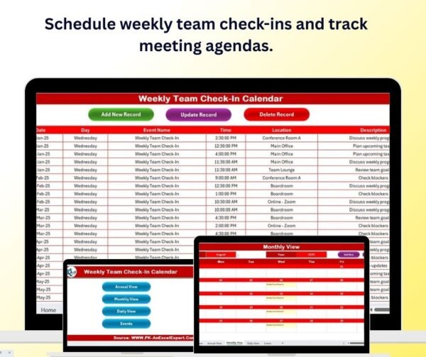 Weekly Team Check-In Calendar in Excel