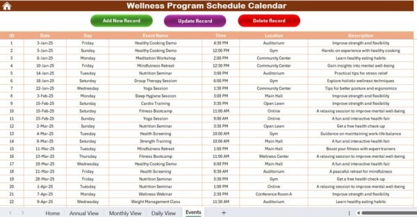 Wellness Program Schedule Calendar in Excel - Image 8