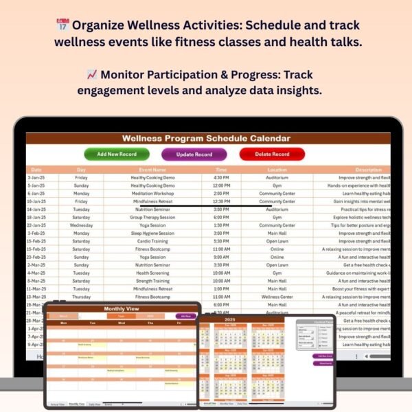 Wellness Program Schedule Calendar in Excel