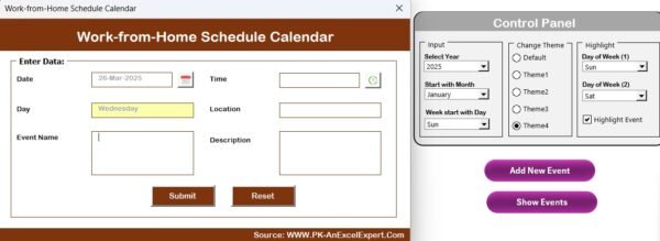 Work from Home Schedule Calendar in Excel - Image 5