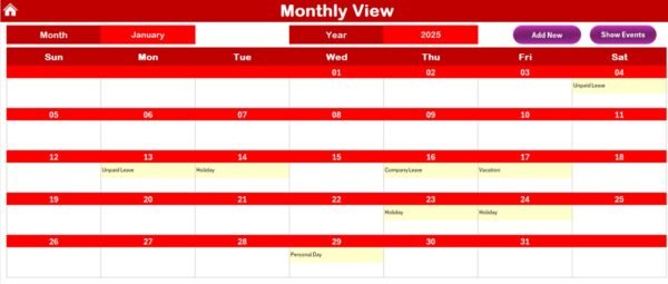 Annual Leave Calendar in Excel - Image 6