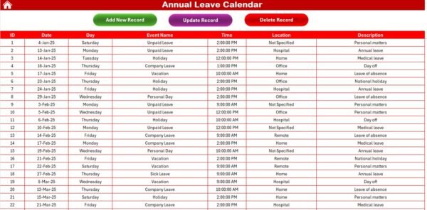 Annual Leave Calendar in Excel - Image 8