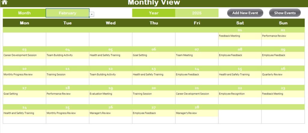 Work Performance Calendar Annual Performance Appraisal Calendar in Excel - Next Gen Templates
