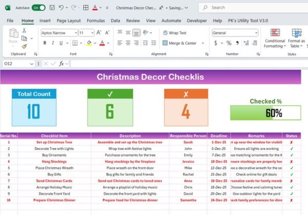Christmas Decor Checklist in Excel - Image 2
