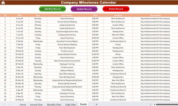 Company Milestones Calendar in Excel - Image 8