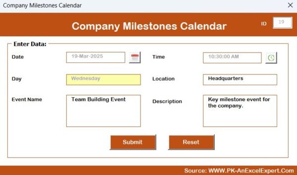 Company Milestones Calendar in Excel - Image 10