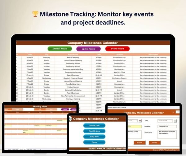 Company Milestones Calendar in Excel