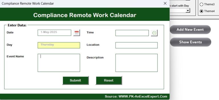 Compliance Remote Work Calendar in Excel - Next Gen Templates
