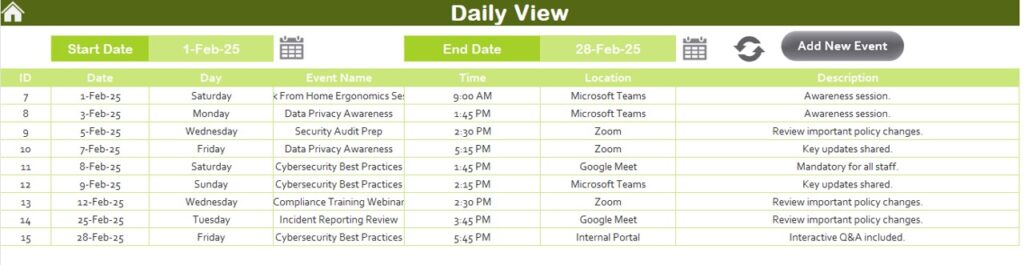 Compliance Remote Work Calendar in Excel - Next Gen Templates