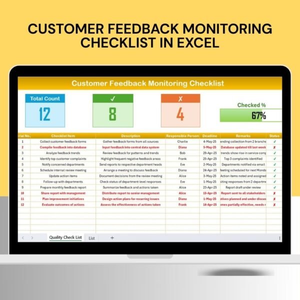 Customer Feedback Monitoring Checklist in Excel