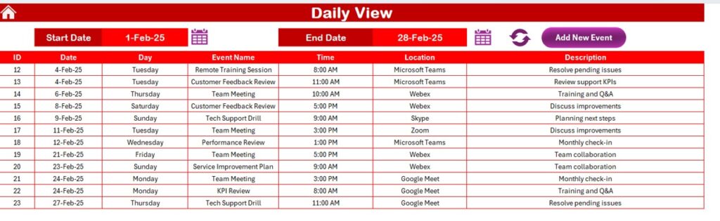 Customer Service Remote Work Calendar in Excel - Next Gen Templates