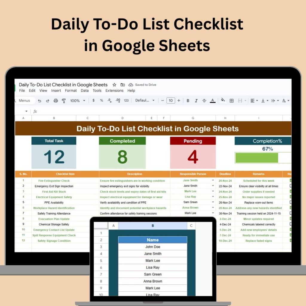 Weekly Reflection Audit Checklist in Google Sheets - Next Gen Templates