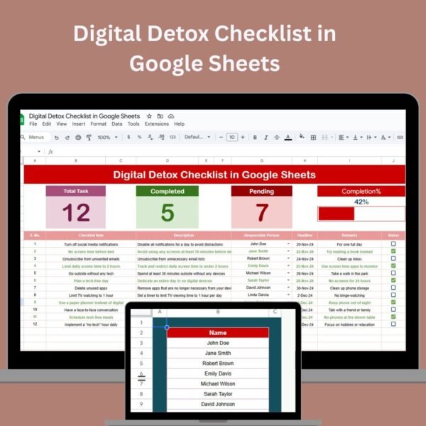 Digital Detox Checklist in Google Sheets