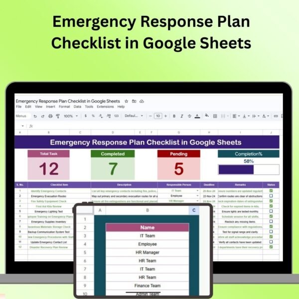Emergency Response Plan Checklist in Google Sheets