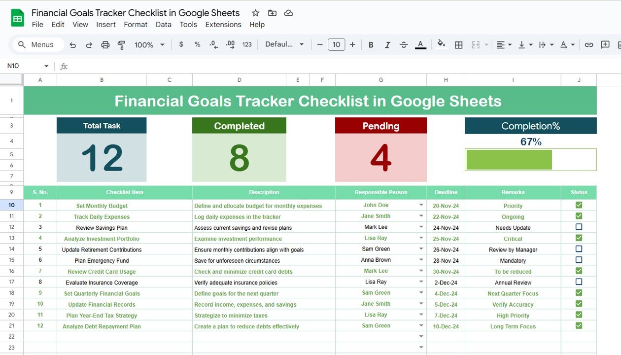 Financial goals tracker