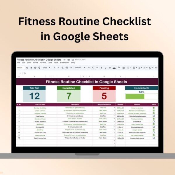 Fitness Routine Checklist in Google Sheets