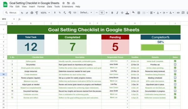 Goal Setting Checklist in Google Sheets - Image 2