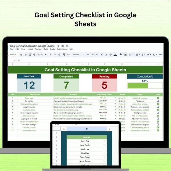 Goal Setting Checklist in Google Sheets