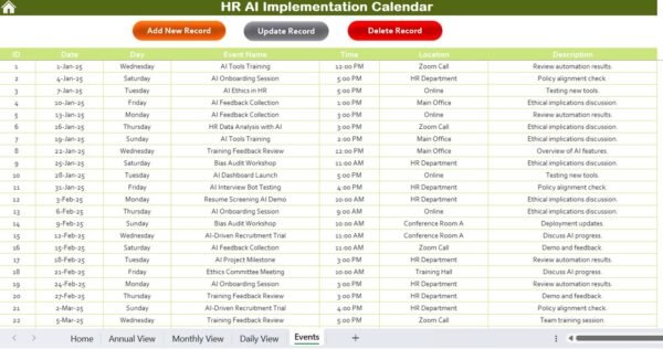 HR AI Implementation Calendar in Excel - Image 9