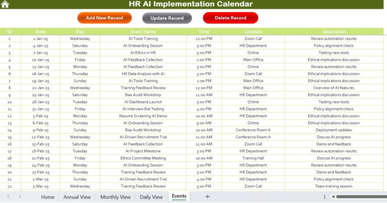 HR AI Implementation Calendar in Excel - Next Gen Templates