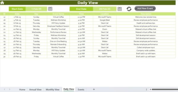 HR Remote Work Calendar in Excel - Image 7
