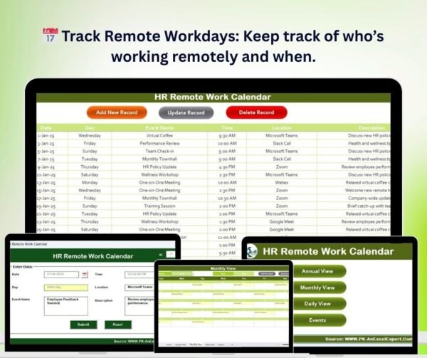 HR Remote Work Calendar in Excel