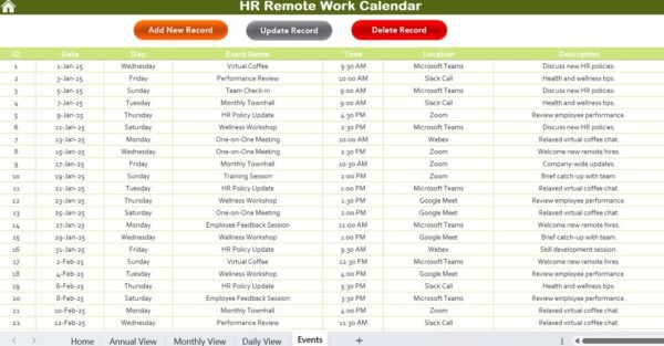 HR Remote Work Calendar in Excel - Image 8