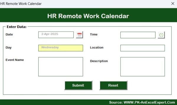 HR Remote Work Calendar in Excel - Image 9