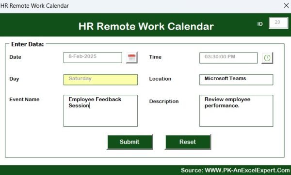 HR Remote Work Calendar in Excel - Image 10