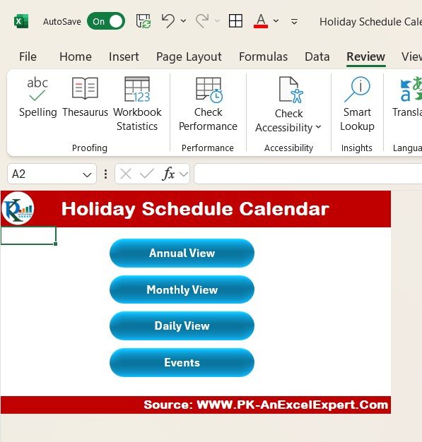 Holiday Schedule Calendar