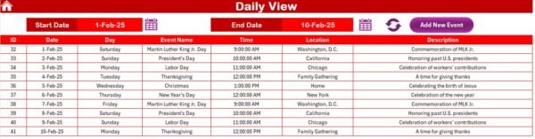 Holiday Schedule Calendar in Excel - Image 7