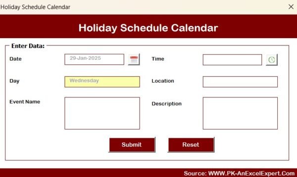 Holiday Schedule Calendar in Excel - Image 9