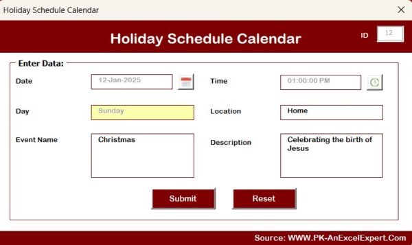Holiday Schedule Calendar in Excel - Image 10