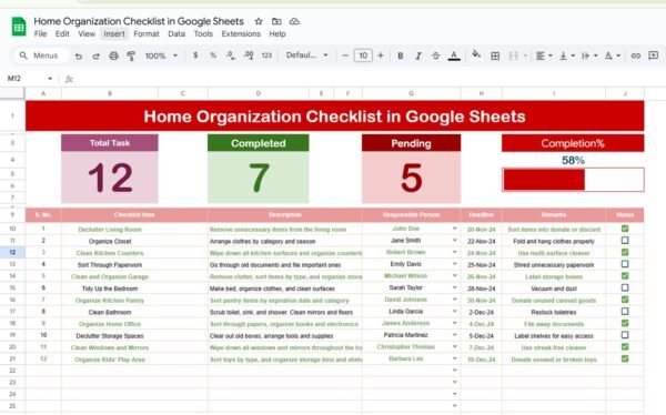 Home Organization Checklist in Google Sheets - Image 2