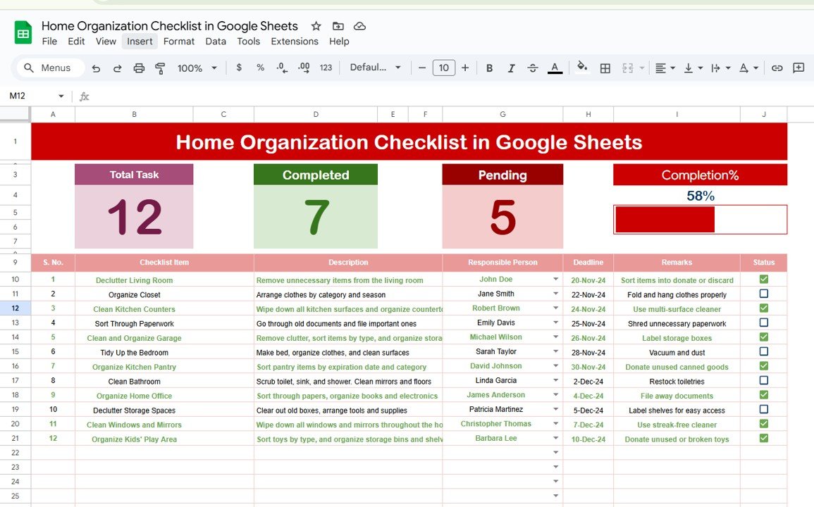 Home organization checklist
