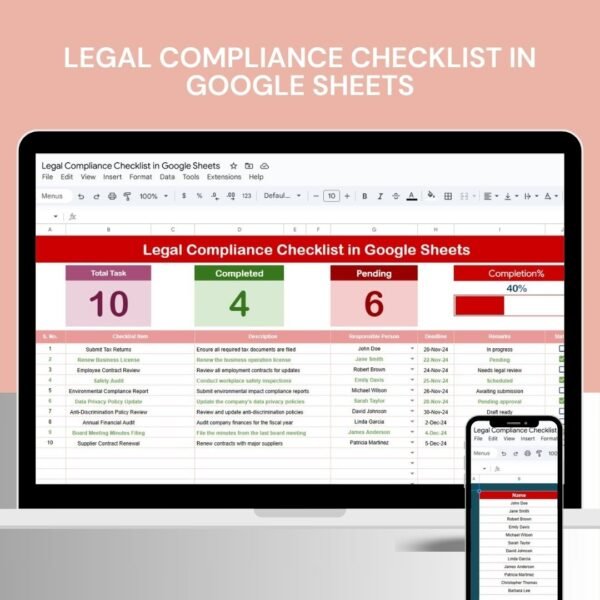 Legal Compliance Checklist in Google Sheets