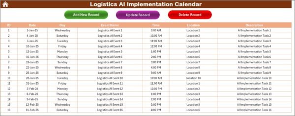 Logistics AI Implementation Calendar in Excel - Image 6