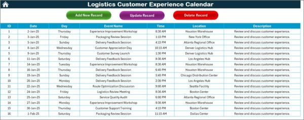 Logistics Customer Experience Calendar in Excel - Image 6