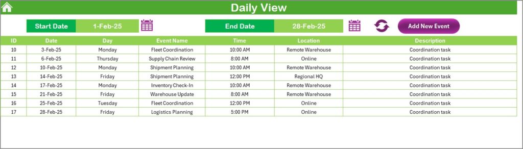Logistics Remote Work Calendar in Excel - Next Gen Templates