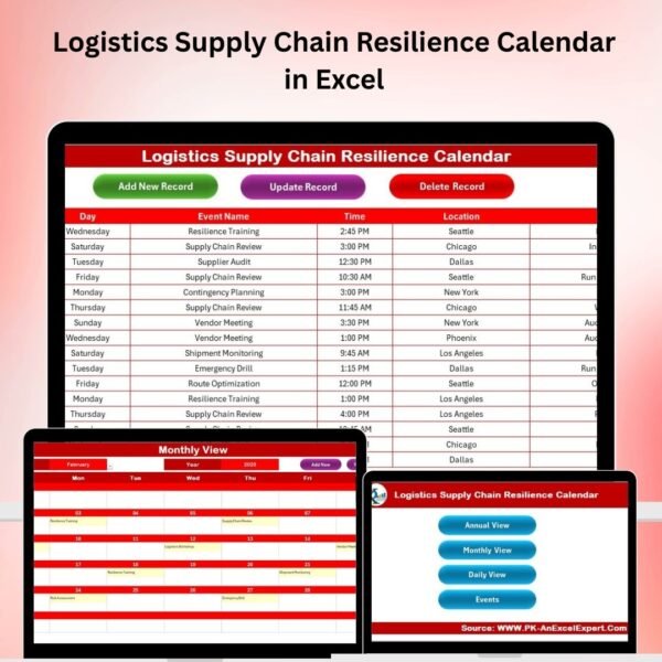Logistics Supply Chain Resilience Calendar in Excel