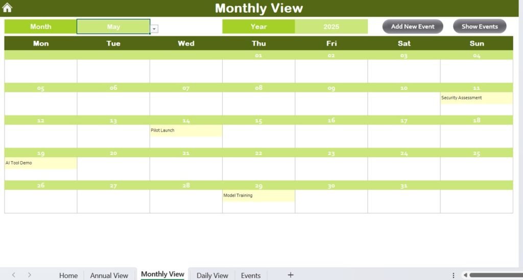 Operations AI Implementation Calendar in Excel - Next Gen Templates