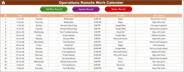Operations Remote Work Calendar in Excel - Image 6