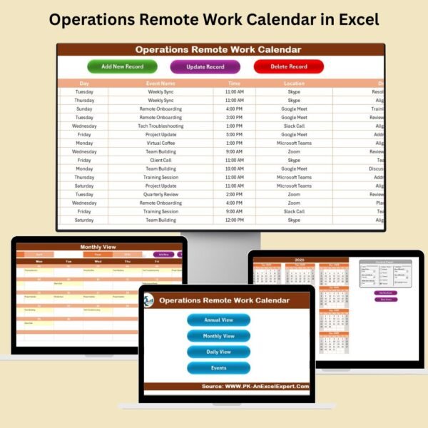 Operations Remote Work Calendar in Excel