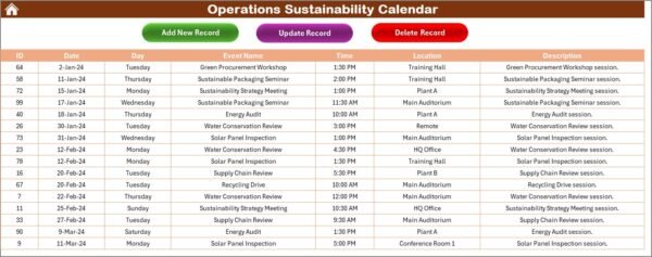 Operations Sustainability Calendar in Excel - Image 6