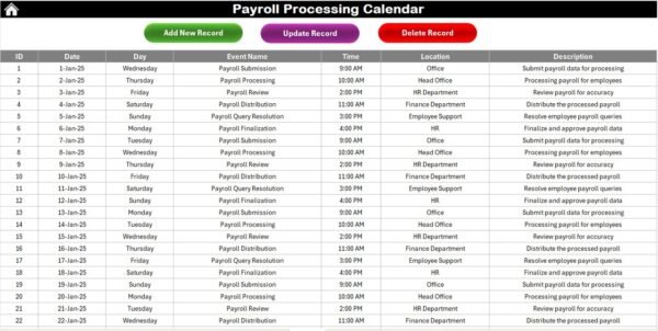 Payroll Processing Calendar in Excel - Image 8