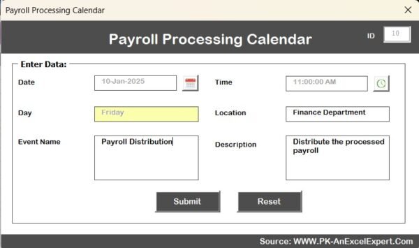 Payroll Processing Calendar in Excel - Image 10